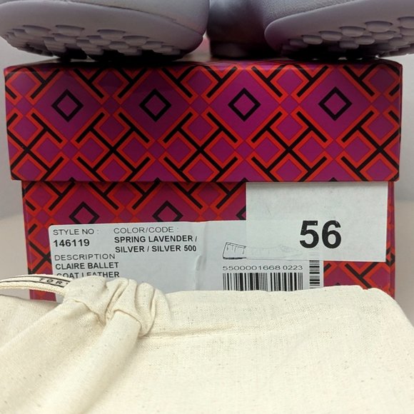 Tory Burch Claire Ballet Flats Leather Logo Spring Lavender Lilac 9 - Picture 4 of 16